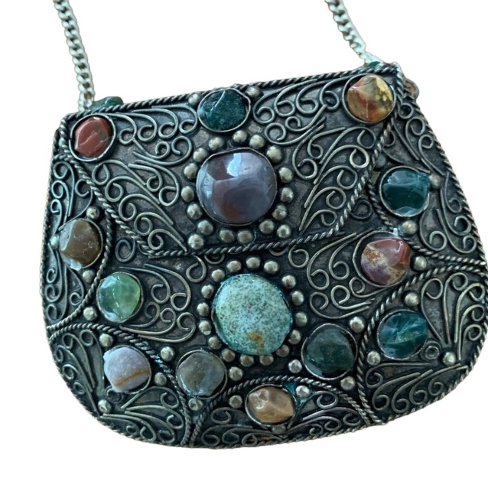 Bohemian Gemstone-Embellished Crossbody Bag - Multicolor